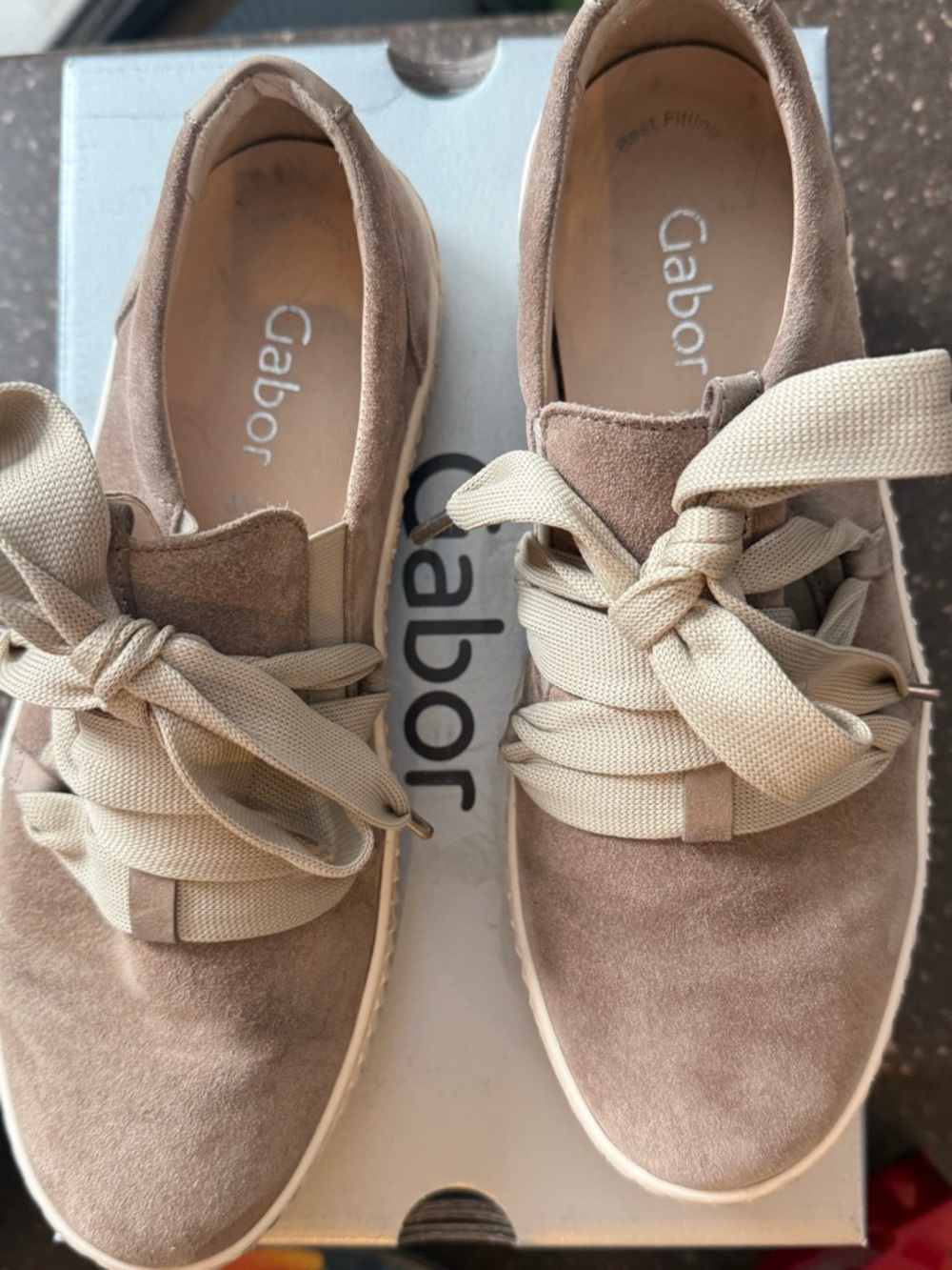 Gabor Women's Suede Sneakers in Taupe with Cream Laces